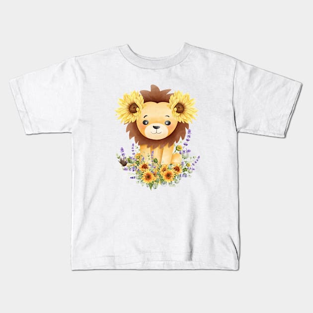 Cute king and sunflowers Kids T-Shirt by Taz Maz Design